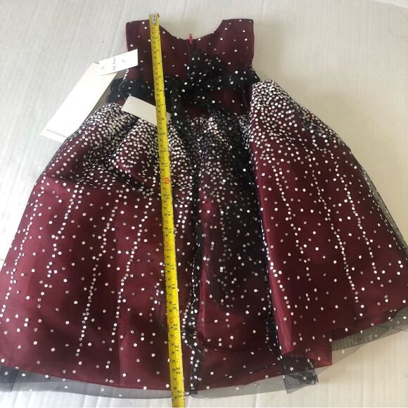 Red Sequin Dress with Velvet Flower Sash Sz 3T Special Occasion Holiday Wedding - Picture 9 of 10